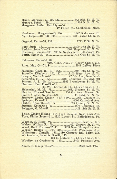 Page 24 of catalog listing names and addresses of exhibitors, including Kenneth Stubbs (works 58, 107): 1369 Quincy Street, N.W.